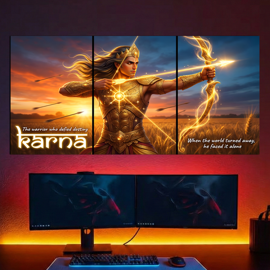 Karna: The Warrior | 3-Piece Split Canvas Wall Art